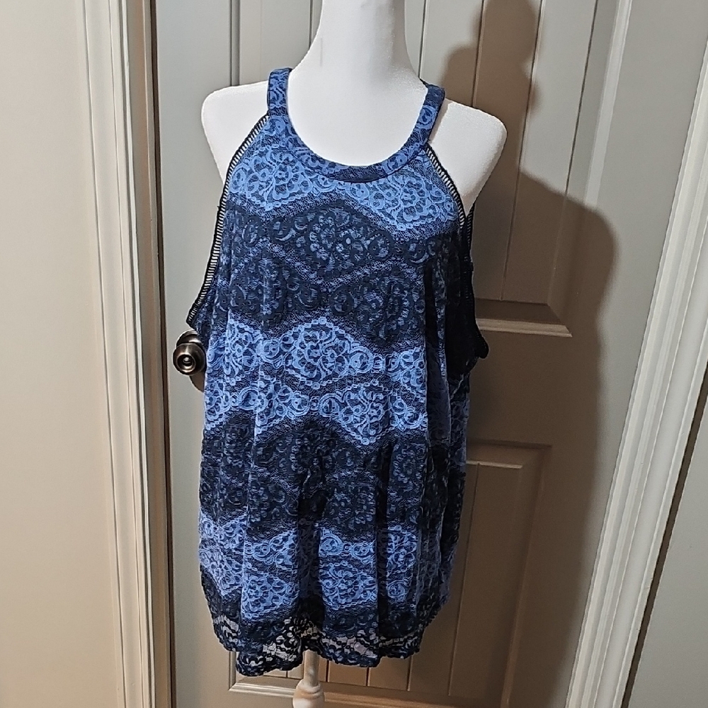 Blue Asymmetrical Sleeveless Tank Top